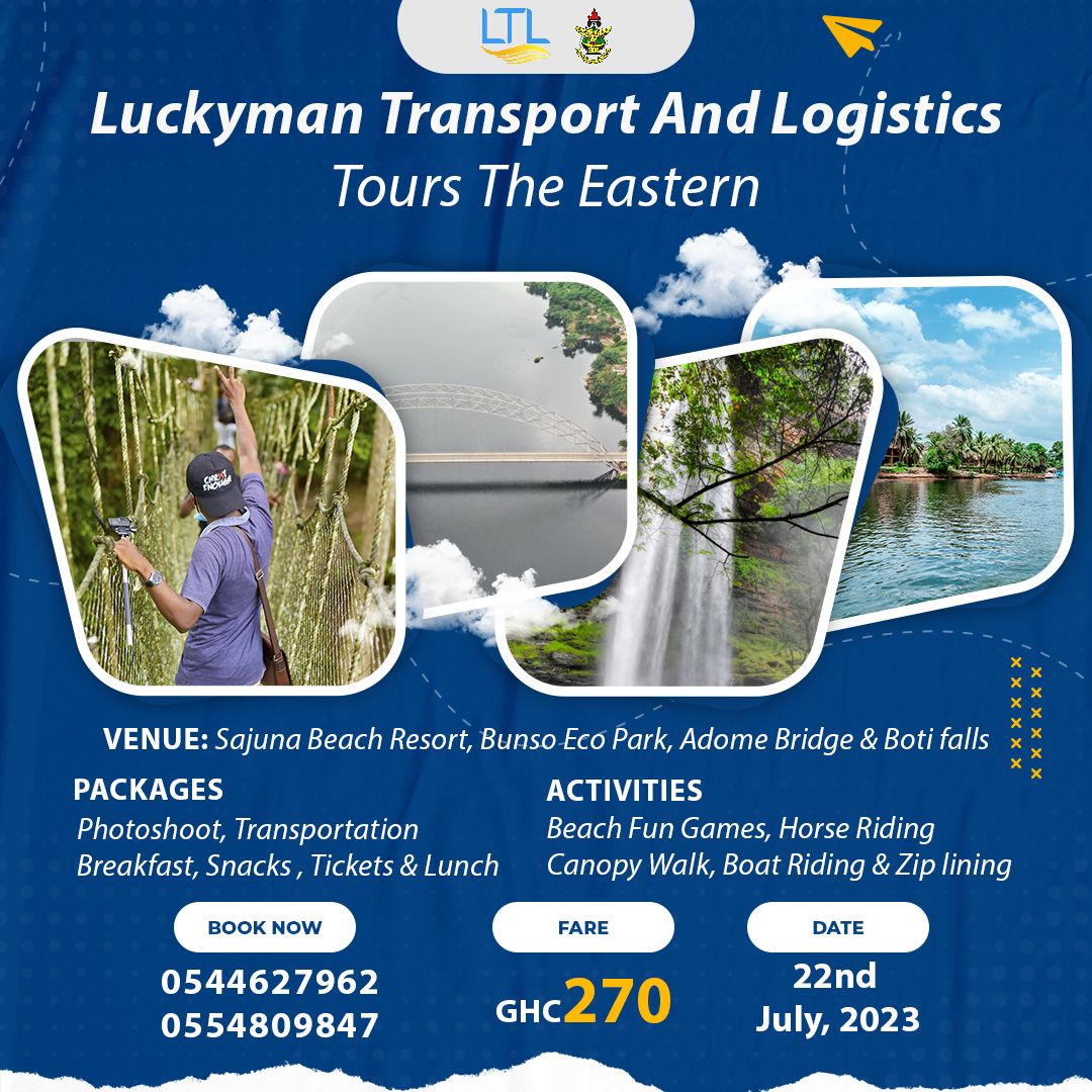 FuseniKassim's tweet photo. LUCKYMAN TRANSPORT AND LOGISTICS

👉🏾 Comes your way with an outstanding Tour to the Eastern Region🥳
Join our incredible tour🏊🏼‍♀️and explore a world of amazing wonders.

Very affordable😇 rate
📅Date: 22nd July 2023
📞 *For more enquaries or booking* 
•call 0554809847 / 0544627962 https://t.co/1czzuLwiAa