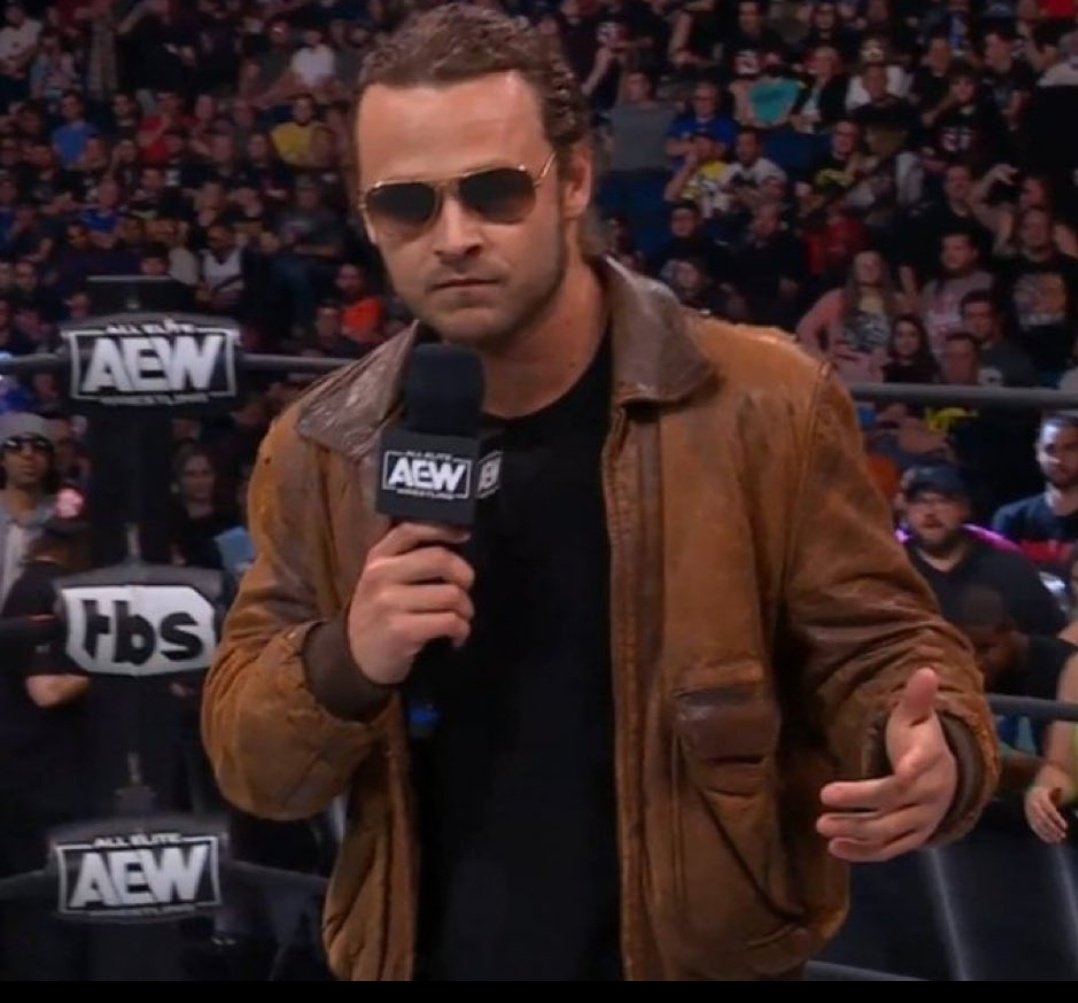 DirtSheetRadio's tweet photo. Jack Perry rocking the old Luke Perry heartthrob brown leather jacket 

#AEWDynamite https://t.co/aGzbsoBUH1