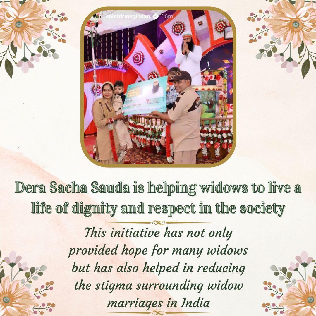 Dera Sacha Sauda started an  initiative 'New Light Of Hope' to empower widows . To give them a second chance for living happily, saint Gurmeet Ram Rahim ji promoted widow remarriage among the masses to ignite light in their lives. 
#RayofHope