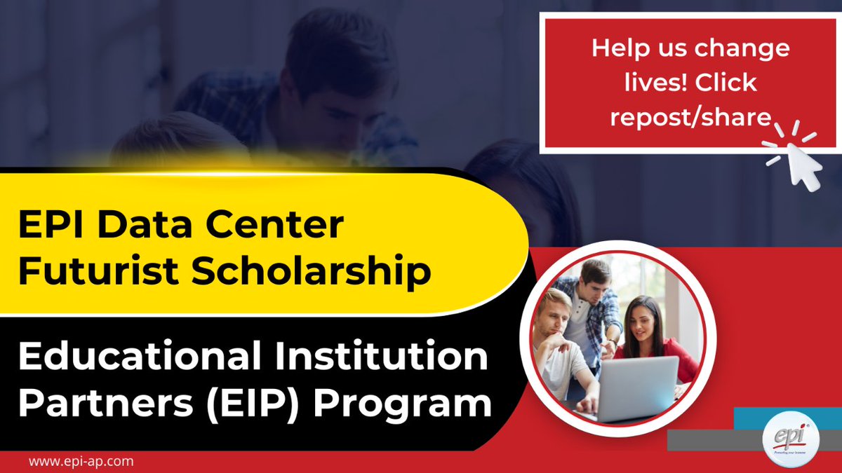 Calling Educational Institutions/Deans/ Lecturers who are interested to help their students gain the benefits of this scholarship. Message us to discuss the details or email support@epi-ap.com.
#Scholarship info epi-ap.com/content/74/844/
#EPIDataCenterFuturistScholarship