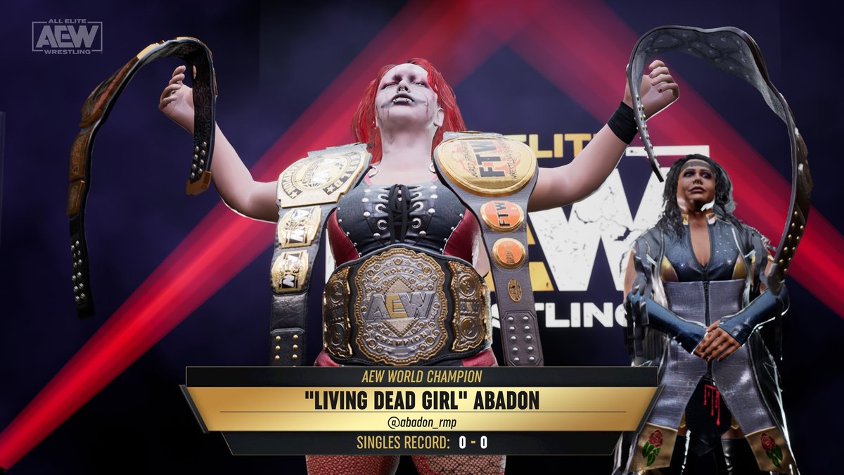 I feel very sorry for whoever tries to take any of these belts from @abadon_AEW😬

Also had to make @NylaRoseBeast her manage just because

#AEWFightForever