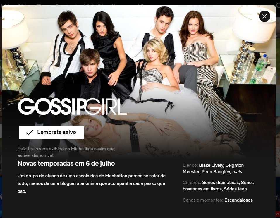 Gossip Girl' volta ao catálogo da Netflix