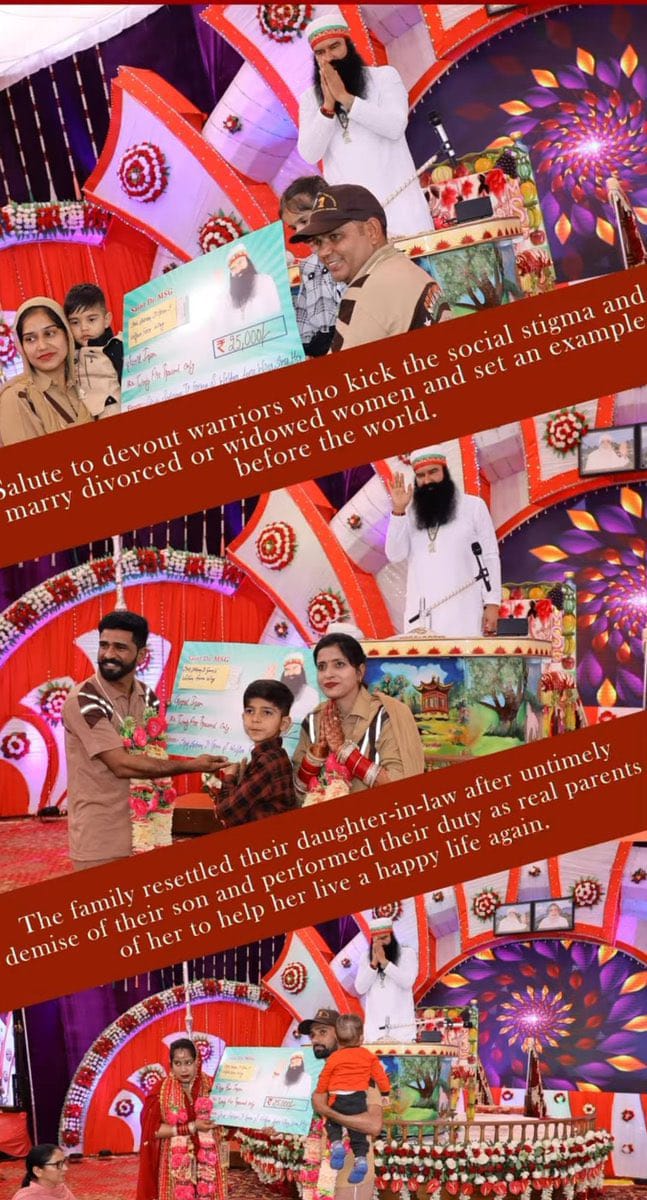Saint Gurmeet Ram Rahim Ji began 'New Light Of Hope' initiative under Which Many families are becoming the #RayOfHope for their Daughter-in-law to start a New Life After her son's untimely demise. Also many men are happily adopting widow marriages as well as their children.👏👏