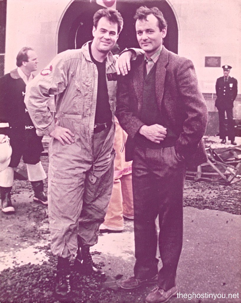 Dan Aykroyd and Bill Murray on the set of Ghostbusters.