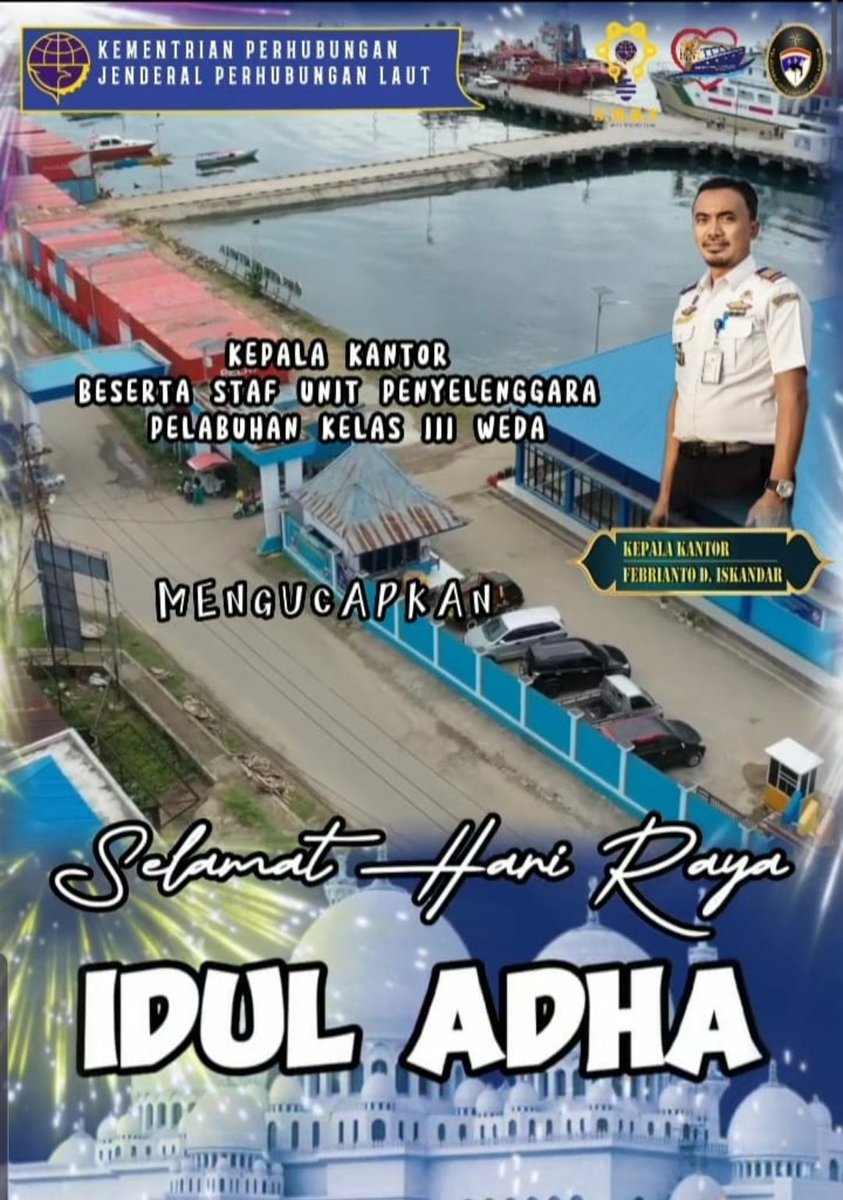 Kantor Unit Penyelenggara Pelabuhan Kelas III Weda Mengucapkan

Selamat hari raya Idul Adha 1444 H - 2023 H

#DJPL #DJPLKemenhub #DJPLKemenhub151 #BekerjaDenganHati  #MenghubungkanIndonesia #HospitableSPIRIT #Kemenhub #PerhubunganLaut
#Asnberakhlak 
#Zonaintegritas
#UppWedaBisa