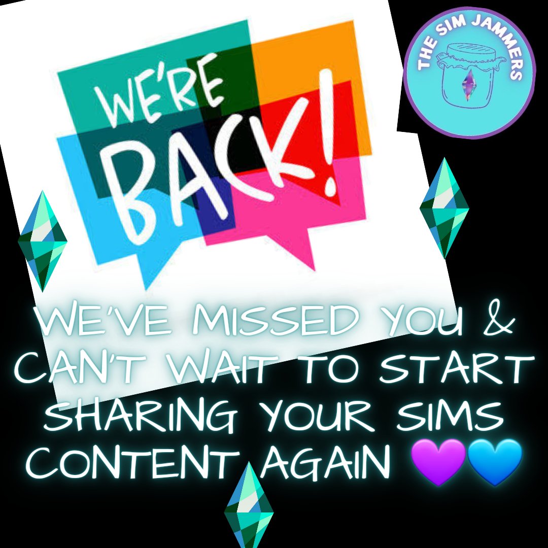 SimJammers's tweet image. We're back and we have missed you! 

We are sorry we left, things happened that were out of our control, but we have missed you all!! 

On another note, don't forget to tag us in anything sims related for a Retweet and like 💜💙

#TheSims4 #Community #SimJammers #TheSimJammers