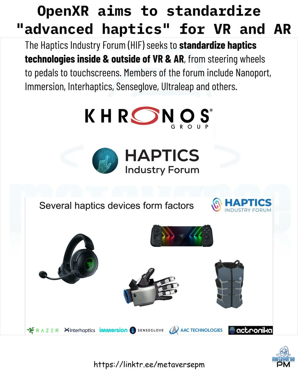 OpenXR aims to standardize 'advanced haptics' for VR and AR #metaverse #ar #vr #augmentedreality #virtualreality #questpro #htcvive #openxr #webvr #webxr #steamvr #hololens #arcore #arkit #psvr2 #hapticgloves #khronosgroup #khronos #gaming #haptics @thekhronosgroup @HapticsIF