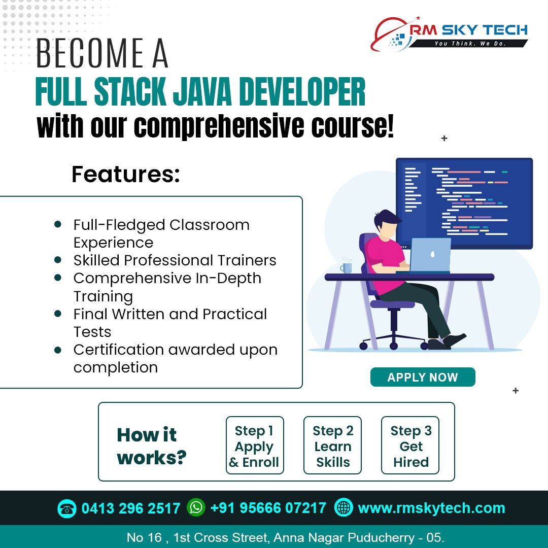 RMSkyTech1's tweet image. 👉Become a Full Stack Java Developer! Join our Comprehensive Course! 🌟
Learn more: rmskytech.com/course/full-st…
🔹 #FullStackJavaCourse #LearnGrowBuild #WebDevelopment #ApplyNow #RMSKYTech