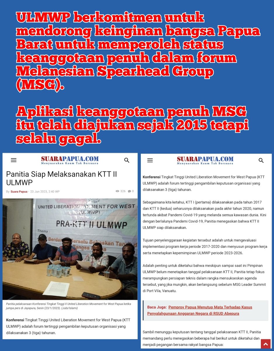 KagoyaSilas's tweet photo. Ketua I Legislatif #ULMWP &amp; Interim Ketua #WPNCL, Menase Tabuni mengatakan KTT ULMWP akan menjadi forum mekanisme keputusan tertinggi dari organasasi.
Mestinya harus terjadi di 2020, namun karena pandemi [Covid-19] harus mundur.
#TPNPB-OPM 
#WP4MSG 

👉 https://t.co/VRmqnBXiDp https://t.co/VaKscmrFFk