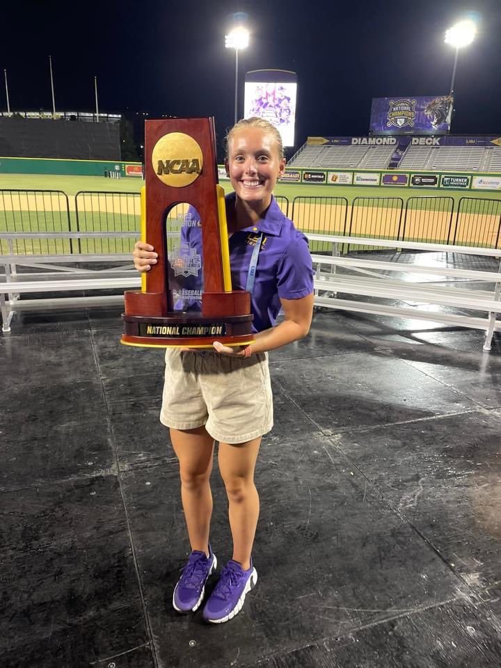 christymhowell's tweet photo. My girl is living her best life this summer…an amazing internship that’s put her in the middle of all her favorite things…including an LSU National Championship!  💜🐯💛 https://t.co/MyaEzaNmOe