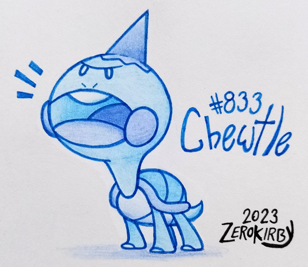 ZeroKirbyArts's tweet photo. Day 901 of the #ZeroDex (Galar)

#833 - Chewtle
[Water]

Since its huge tooth is still growing, it tends to itch quite often. To get rid of this itching, it bites down on anything it can find.

#pokemon #Chewtle #pokemonart #fanart #pokedexchallenge #traditionalart https://t.co/tl0cRaTbeD