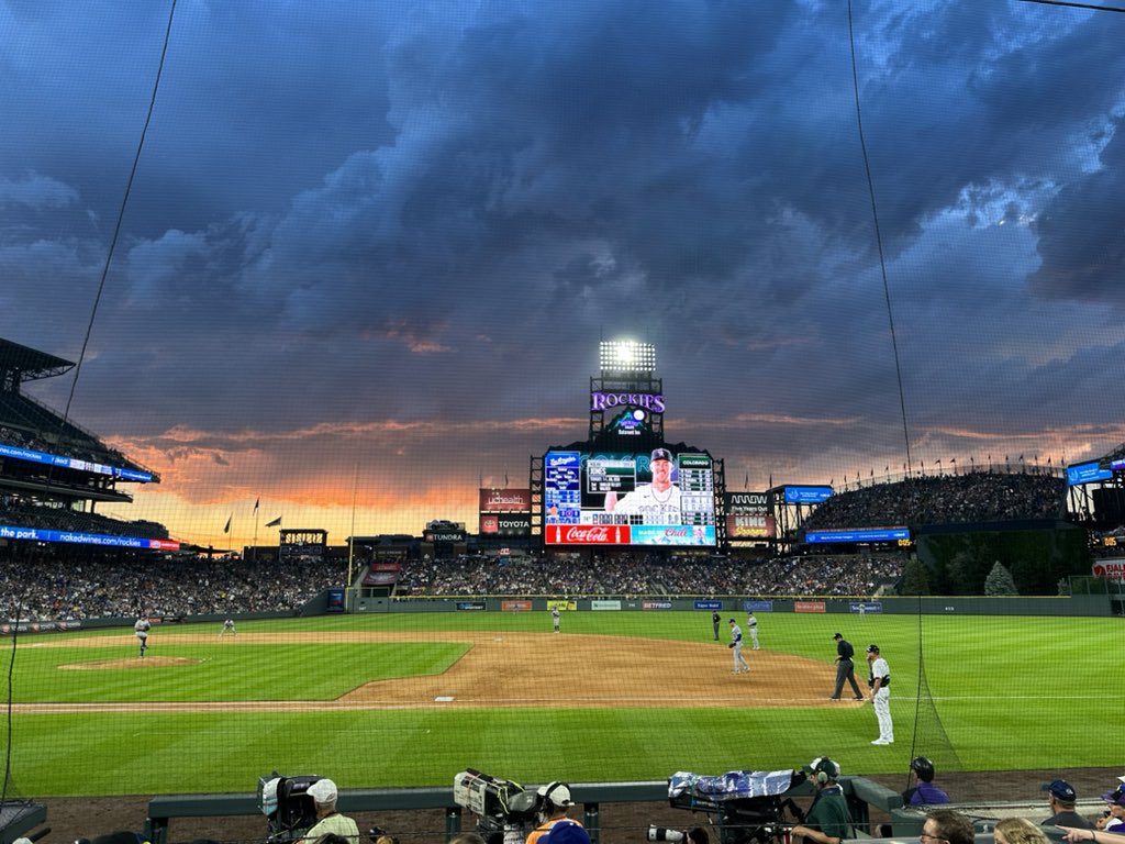 Another awesome sunset at Coors Field.  Last trip here had a great one too!  Where does Coors Field rank for you, if you’ve been here?  #coorsfield #rockies