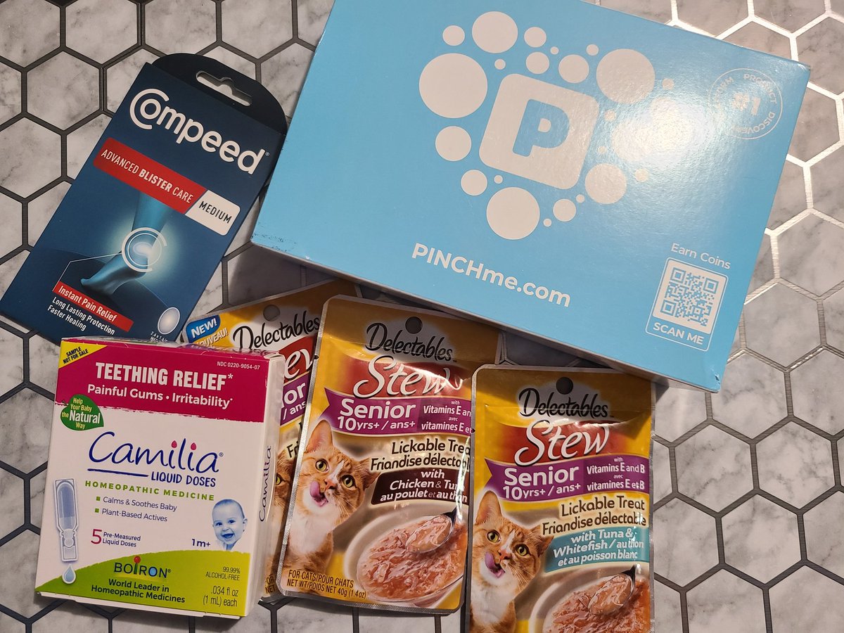 I love when a @pinchme box shows up in my mailbox. 

This one included: 
- Compeed Advanced Blister Care
- @ArnicareUSA Camilia Teething Relief Liquid Doses
- @HartzPets Delectables Stews Lickable Treats 

#PinchMe #HappyPincher #Samples #Free
