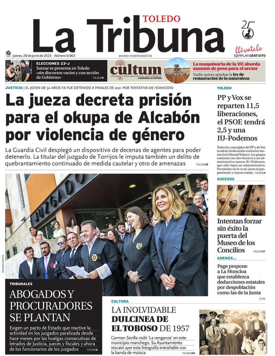 tribunadetoledo's tweet photo. Buen jueves. Esta es la portada de La Tribuna de #Toledo del 29 de junio. Dispones de ejemplares gratuitos en decenas de puntos de la ciudad. O si lo prefieres puedes leerlo todos los días en tu móvil a la hora que quieras. #portadas https://t.co/XIy5DXUkdy