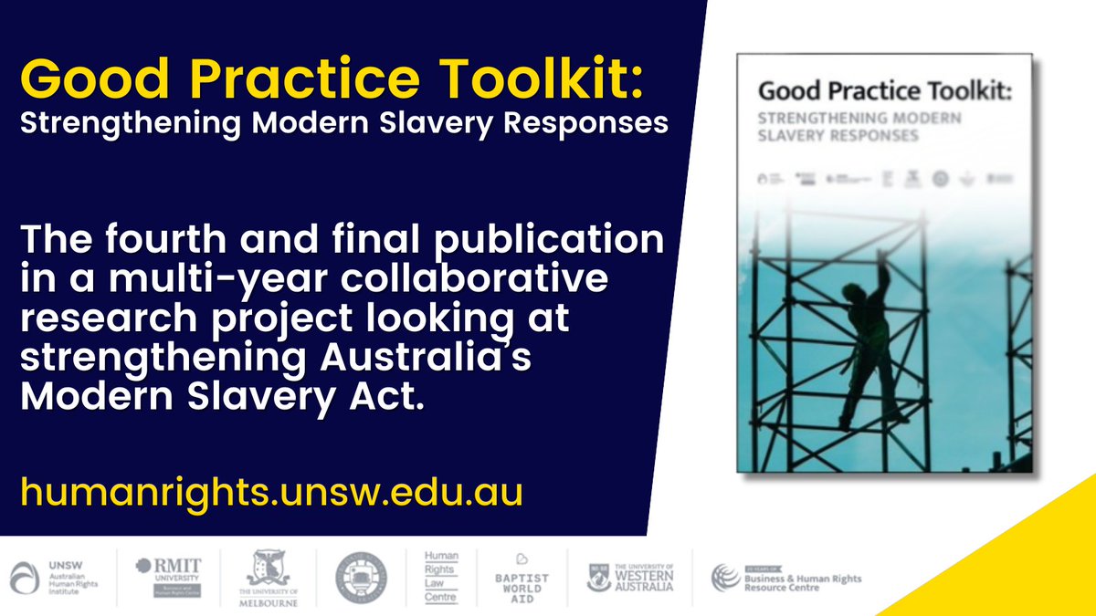 Proud to be part of the team that authored this Good Practice Toolkit for business about how to comply with modern slavery which we are launching today at the Attorney General’s Modern Slavery Conference.  You can find the report here: humanrights.unsw.edu.au/news/strengthe…’ #modernslavery