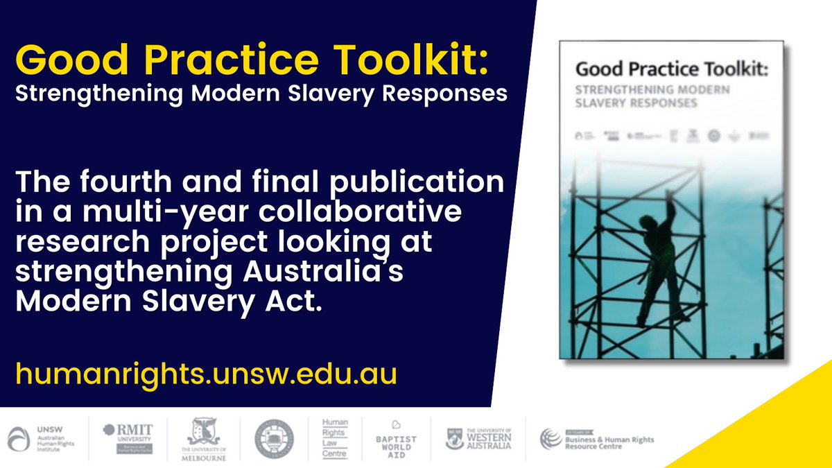 Proud to be part of the team that authored this Good Practice Toolkit for business about how to comply with modern slavery which we are launching today at the Attorney General’s Modern Slavery Conference.  

You can find the report here: humanrights.unsw.edu.au/news/strengthe…’

#modernslavery