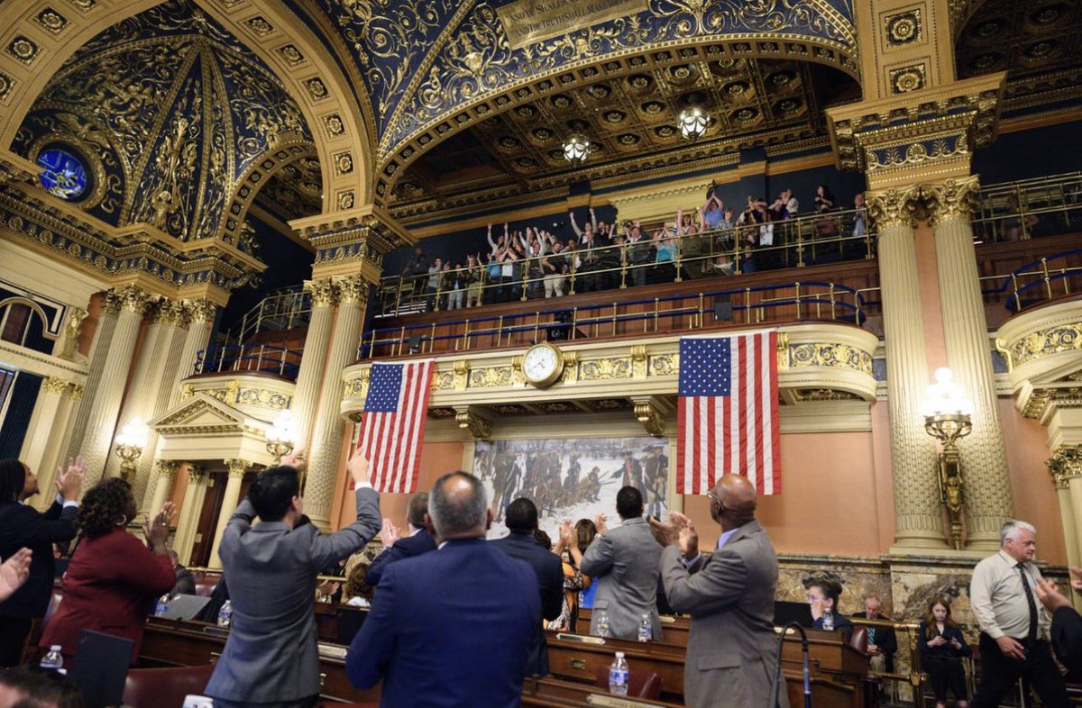 Today was a revolutionary day for patient safety, labor & my fellow PA nurses.

The Patient Safety Act (minimum nursing staffing standards) PASSED the PA House.

It’s off to the Senate.

 #safestaffing

Image: Nurses cheer in the upper house gallery the moment HB #106 passes