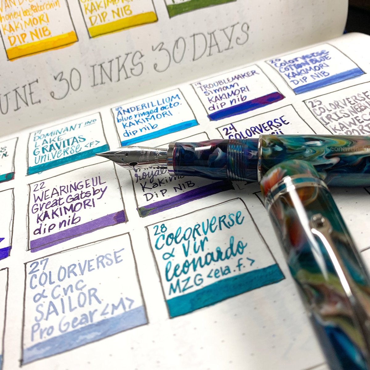 InkJournal's tweet photo. Day 28 of #30inks30days is Colorverse a Vir in a Leonardo Momento Zero Grande, elastic fine nib. #leonardopen #leonardoofficinaitaliana #fountainpen #fountainpenink #handwriting #journaling #notebooktherapy https://t.co/II4U8vzdKX