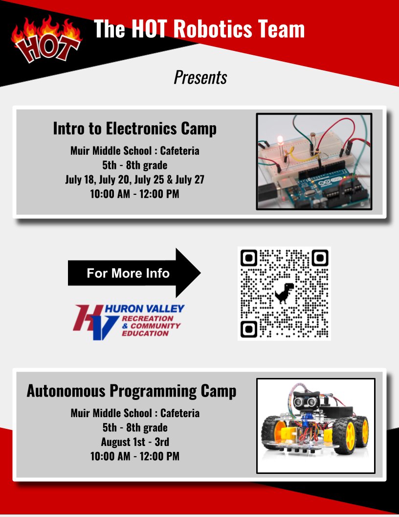 The HOT team is hosting two different summer camps for 5th - 8th Graders! Please check out our flyer for more information! Sign up before all spots are filled!!