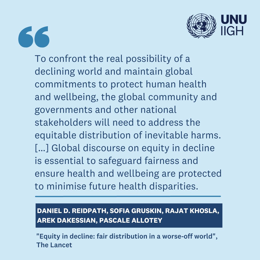 How can we tackle challenges arising from a world facing decline? In this @TheLancet Comment, @Daniel_Reidpath, @SofiaGruskin, @khosla_rajat, @arekigo, @PascaleAllotey reflect on how we can reduce inequity in a future world facing sustained decline. ➡️go.unu.edu/8xMrX