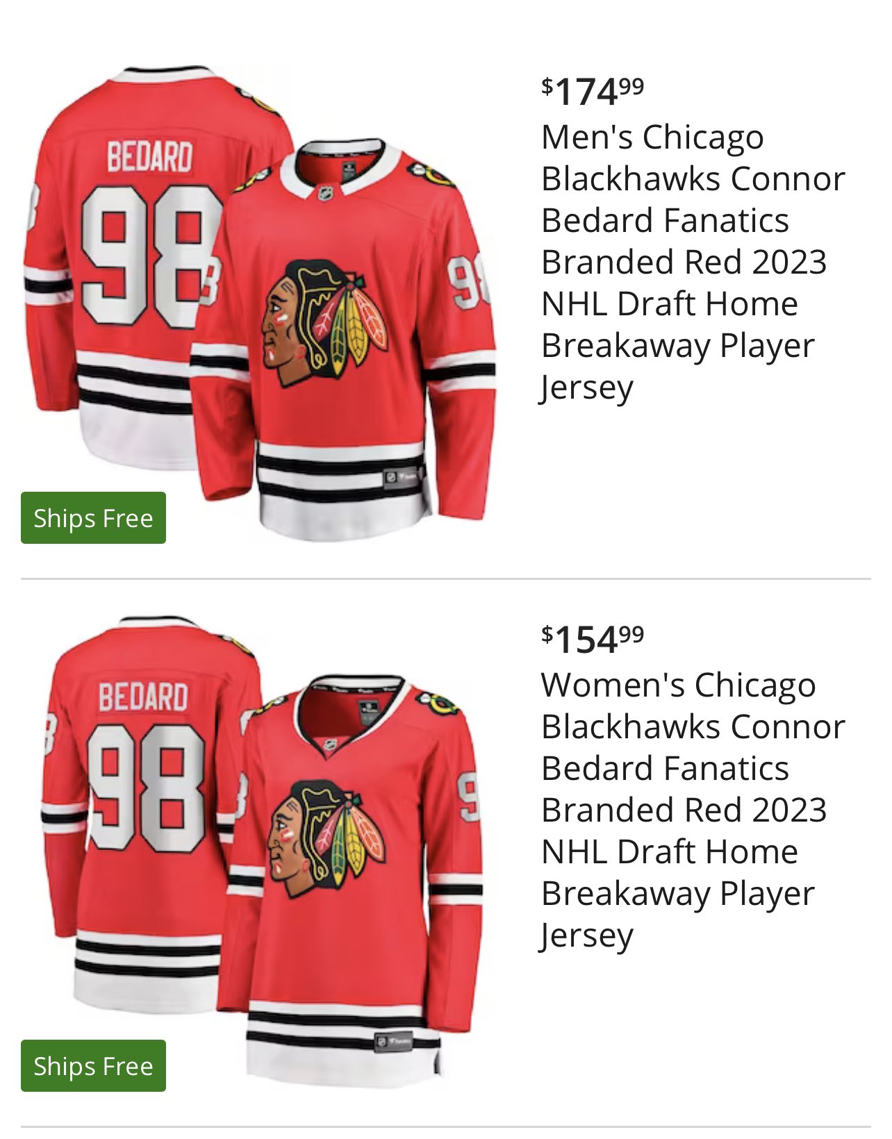Women's Fanatics Branded Connor Bedard Red Chicago Blackhawks 2023 NHL Draft Home Breakaway Player Jersey