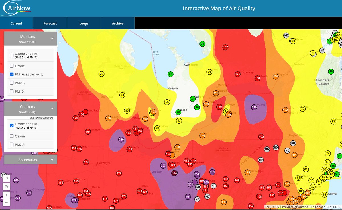 Rochester NY and around Pittsburgh PA currently experiencing dangerous air quality levels. #wxtwitter #nywx #pawx