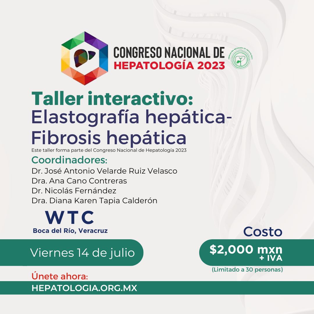 Taller interactivo: Elastografía Hepática - Fibrosis Hepática.
✅ Inscríbete ahora al Congreso Nacional de Hepatología: hepatologia.org.mx/congreso 

📌 Modalidad: Presencial.
-WTC de Boca Del Río, Veracruz.

#AMH #Reencuentro #Hepatología #WTCVeracruz #CongresoAMH #Congreso