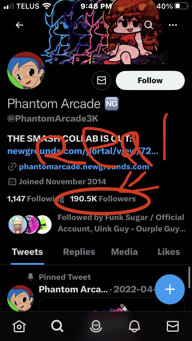 VsByanGal's tweet photo. Bro doesnt know that this account is a fake parody account of Phantom arcade (how you can tell its fake. The amount of followers LMAO) https://t.co/0Zoqe596la