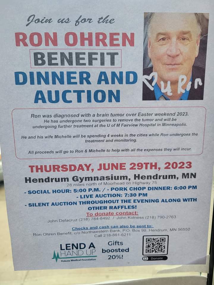 Wish I could make this tomorrow night. If you are around the Hendrum area, get there to support a great man. Big O was one of my favorite to cover back in the radio days. 
I told him to keep those lucky underwear from 2010 on, he's got this. 
Prayers going out to Ron & family. 🙏