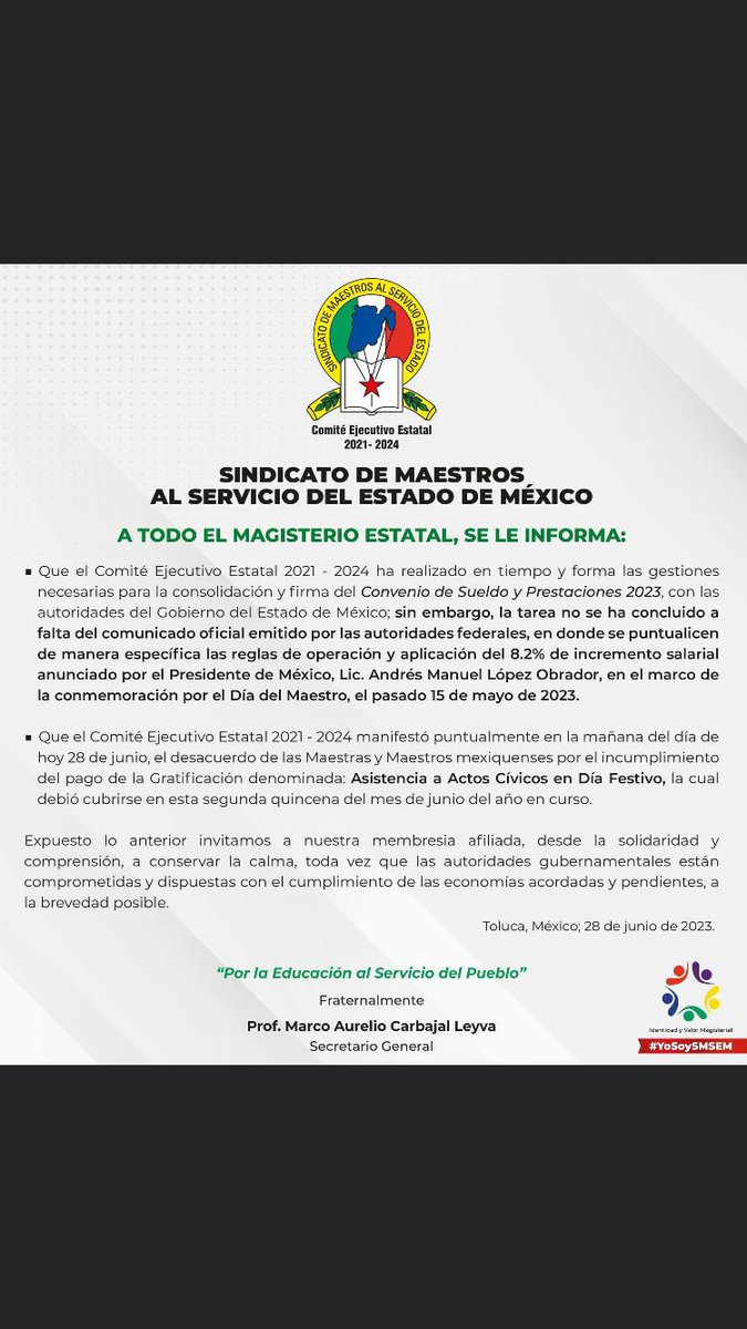 SandraCortsZig1's tweet photo. #PagoCompleto Maestros en servicio Edo.Méx. SMSEM  @alfredodelmazo exigimos el pago completo a los maestros del #EDOMEX 
Mtro. Marco Aurelio Carbajal Leyva Maestros en servicio Edo.Méx. @SMSEM estamos con usted 
#pagocompleto #PagoCompletoDeColaterales
 #pagodecolateral https://t.co/tFYnGfZ4Hn