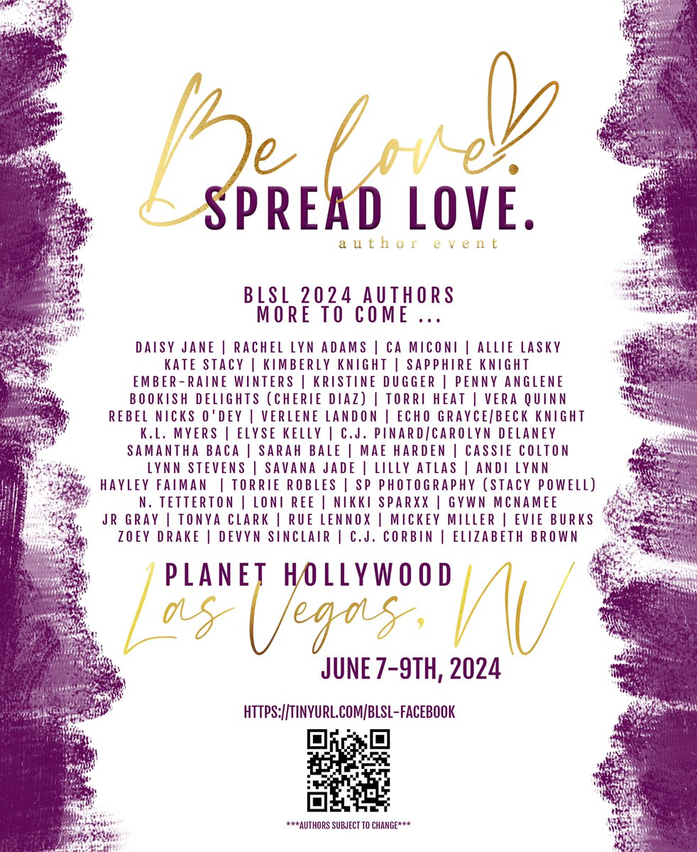 I mentioned previously that I would be in Vegas next year! I'm an attending author at Be Love Spread Love in June 2024! I can't wait to be able to see everyone there!