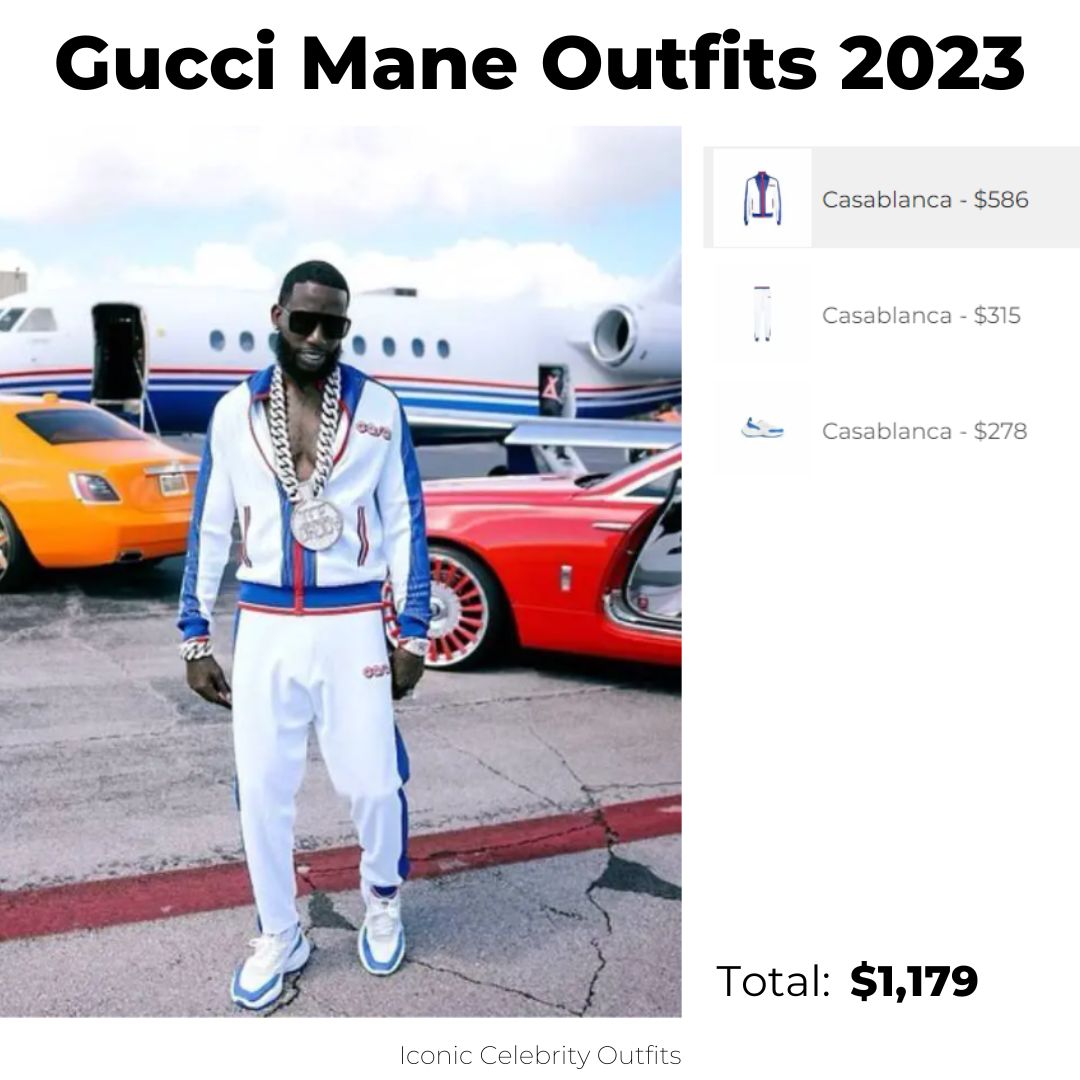 IconicCelebrityOutfits on X: Dress like Gucci Mane in the Casablanca Track  Suit Jacket with Track Trousers and Atlantis Sneakers 👉   Brands: #Casablanca Items: #jacket #trousers  #sneakers #IconicCelebrityOutfits #GucciMane