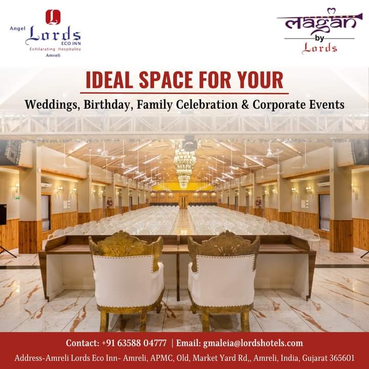 The Perfect Venue for Your Special Occasions: Weddings, Birthdays, Family Celebrations & Corporate Events

#LordsHotels #AmreliGujarat  #laganbylords #meetingsbylords #socialsbylords #businesswithlords #weddingvenue #wedding #weddinginspiration #weddingday