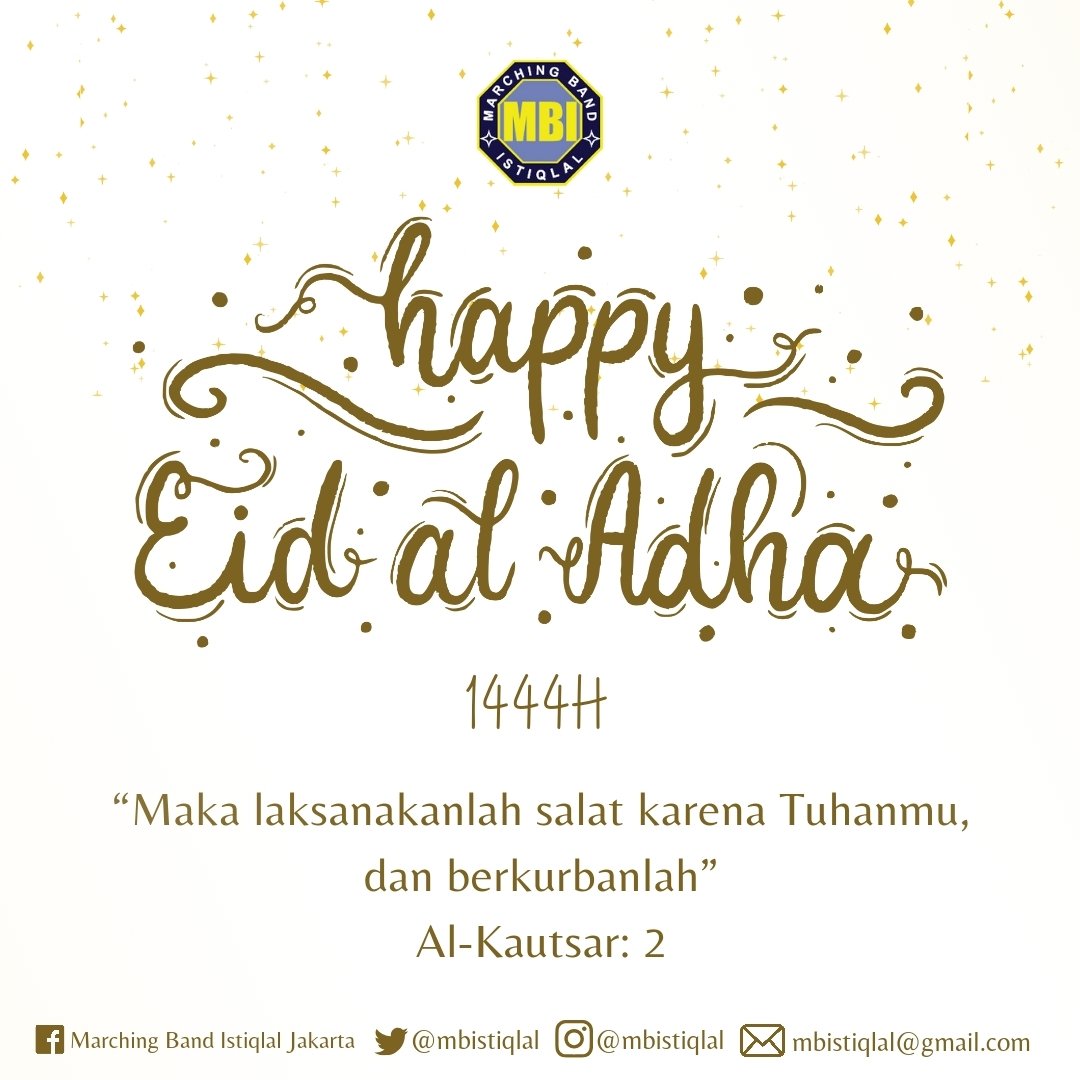 "Setiap satu helai rambut kurban adalah satu kebaikan." - HR. Ibnu Majah
.
Selamat Hari Raya Idul Adha 1444 H.
.
Dengan berkurban, mari tingkatkan iman dan taqwa untuk selalu mendekatkan diri kepada Allah SWT.
.
.
 #EidAdhaMubarak #eidmubarak #mbistiqlal