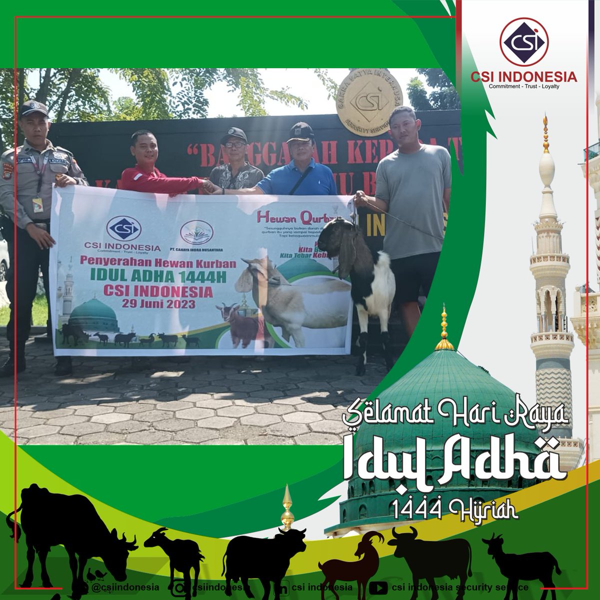 csiindonesia's tweet photo. Penyerahan hewan qurban oleh CSI Indonesia kepada:

- Polsek Kalideres, Jakarta Barat yang diterima oleh Wakapolsek Bapak Suparno.
- Pengurus RT 10, Kelurahan Kalideres, Jakarta Barat. 
- Panitia Qurban Masjid Al Khoir Cilangkap, Jakarta Timur.

#penyerahanhewanqurban #iduladha https://t.co/XtEfWYJliO