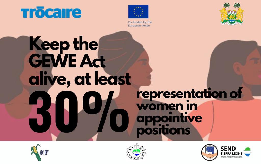 SendSierraleone's tweet image. As we thank all 🇸🇱 man &amp;amp; uman for exercising their constitutional right of voting, we remind re-elected @PresidentBio of the need to ensure 30% of his cabinet &amp;amp; public office appointments are women under the GEWE Act to set a precedent towards true gender equality in Salone