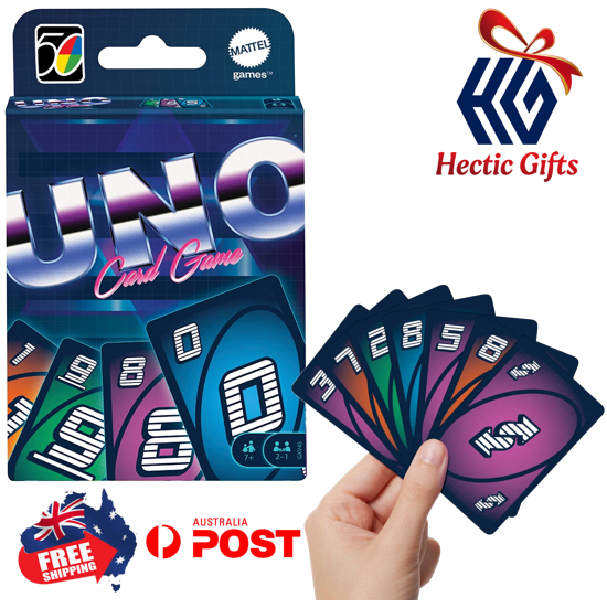 Celebrate the era of Fluro colours, Miami Vice and bad hairstyles with UNO 80s Edition!

ow.ly/7lCB50KMNmy

#New #HecticGifts #Mattel #UNO #EightiesEdition #CardGame #neon #brightlights #FamilyFun #nostalgic #Collectible #fun #FreeShipping #AustraliaWide #FastShipping