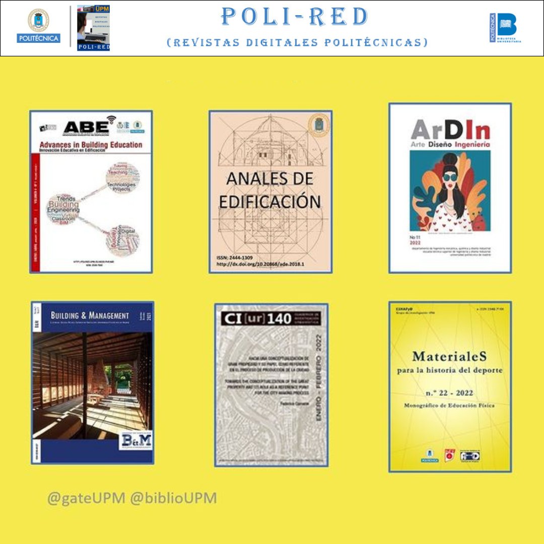 #ConocelaUPM ¿Sabías que puedes acceder a las #revistas electrónicas editadas en la #UPM a través de Internet? 📖

En la plataforma #PoliRed encontrarás las revistas electrónicas en #AccesoAbierto publicadas en nuestra universidad. 👇