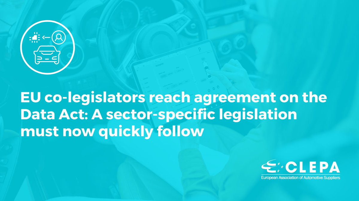 📰PRESS RELEASE: The #DataAct agreement is expected to allow third-parties to provide innovative services to the end user, but will need a complementary regulation that addresses the complexities of the deployment of data-based services in the auto sector: shorturl.at/dBEPY