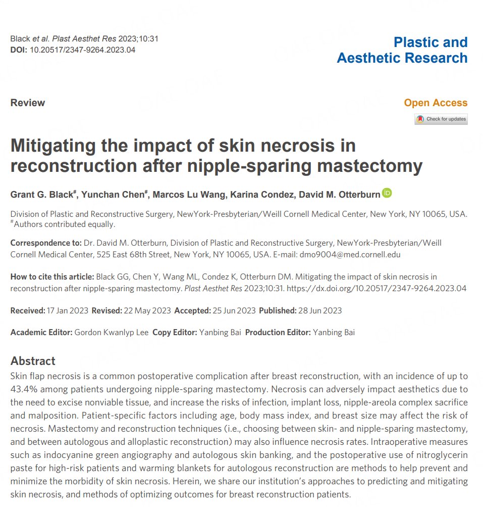 #Breast #Reconstruction #Implant
👏👏We are delighted to announce the publication of the latest academic achievement by Dr. David M. Otterburn's team.
This article shares the authors' institution’s approaches to predicting and mitigating skin... 
🔗parjournal.net/article/view/5…