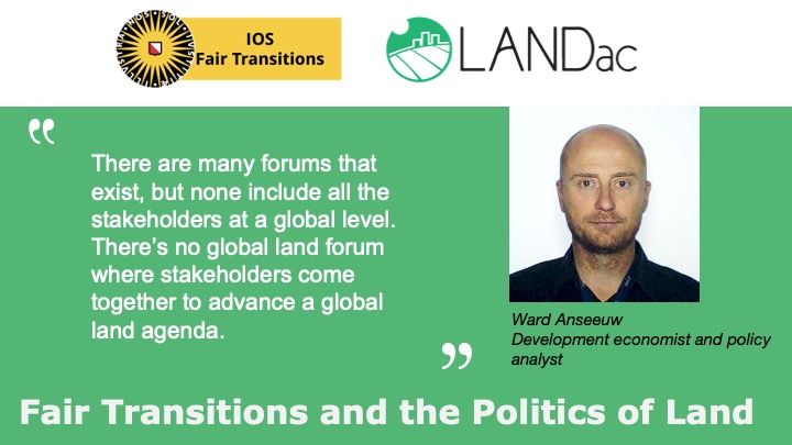 landportal's tweet photo. There are many forums that exist, but none include all the stakeholders at a global level. There’s no global land forum where stakeholders come together to advance a global land agenda, says @ward_anseeuw at  #fairland23 @landcoalition @FAOLandWater https://t.co/uJqaEuGJFM https://t.co/SOXC3W1e54