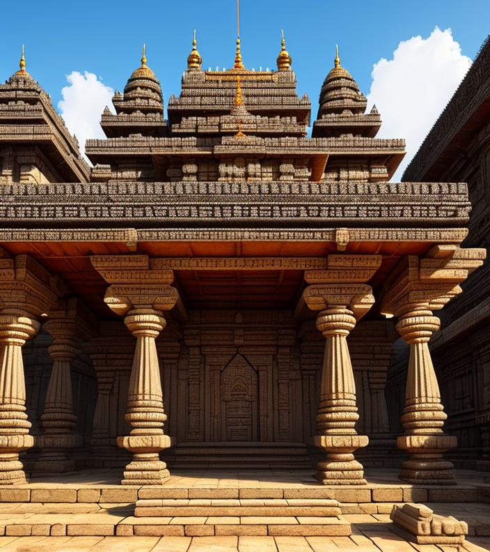 srinaths's tweet photo. I asked #BakedAI to imagine a temple from the 12th century Hoysala city of Dwarasamudra (which was destroyed and is currently called Halebidu or the "ruins"). I also gave some description of the lathe-turned soapstone pillars and intricate carvings. Here is what it produced. https://t.co/9Aj6spes8m