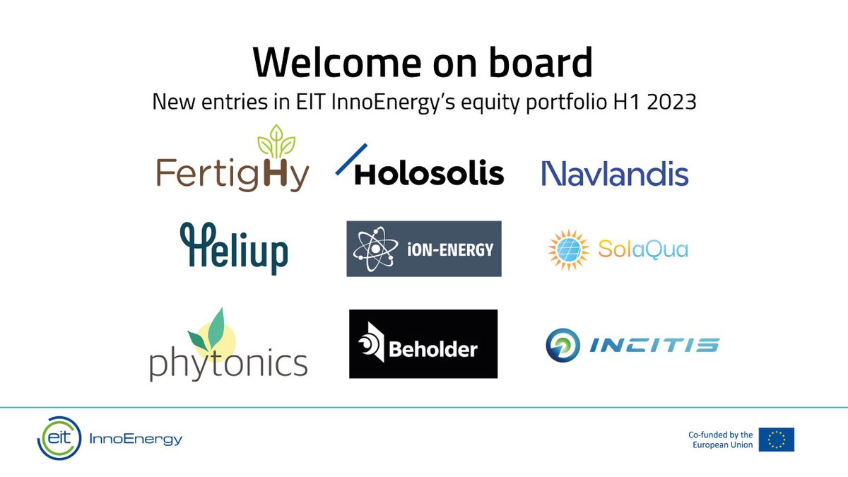 During the first half of 2023, nine new innovative companies joined the EIT InnoEnergy equity portfolio.

Welcome Phytonics, HELIUP, iON Energy, FertigHy, Incitis, Navlandis, Beholder, Holosolis and SolAqua.

Read more: innoenergy.com/news-events/ne…
#impact #SustainableEnergy #Startups