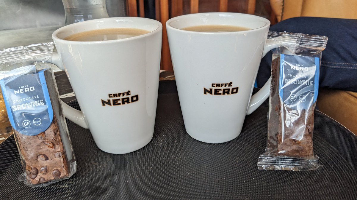 Morning coffee and #Vegan #Glutenfree brownie...Thanks to #CaffeNero the brownie is gorgeous 😋😋😋#Veganfood