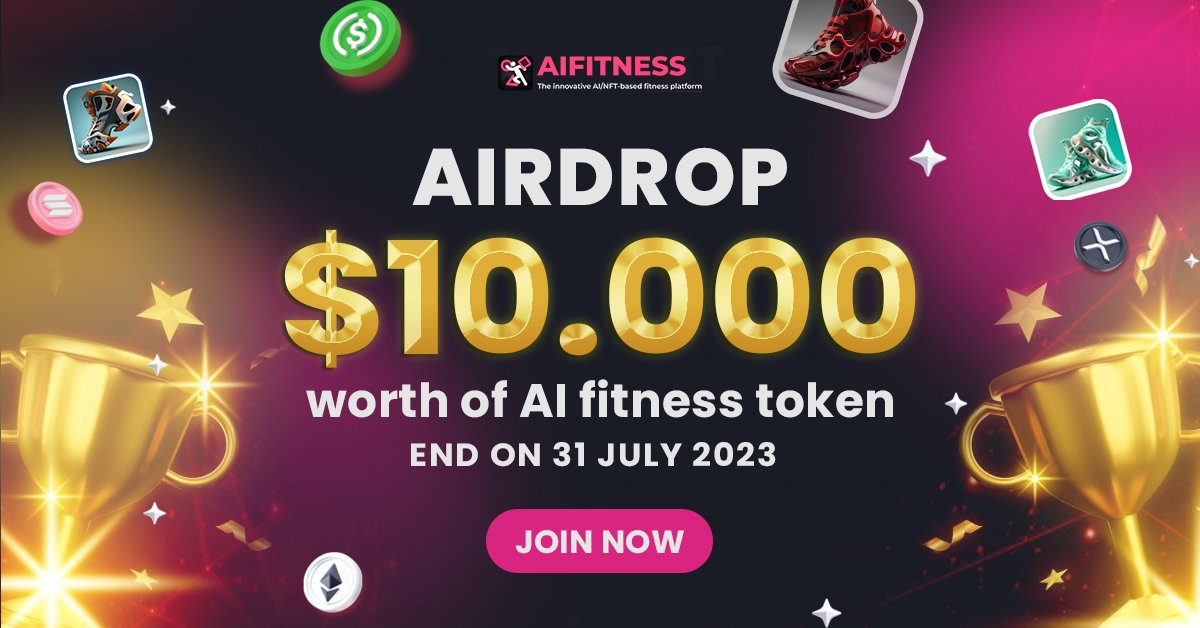 New Airdrop: aiFitness Airdrop
Reward: $15 in tokens
News: NFT
Distribution date: after listing

🔗Airdrop Link: t.me/aiFitnessAirdr…

-Complete all tasks of the airdrop
-Submit your BSC wallet address
-For 500 Random Lucky people

-Top 10 referrals will get extra tokens
