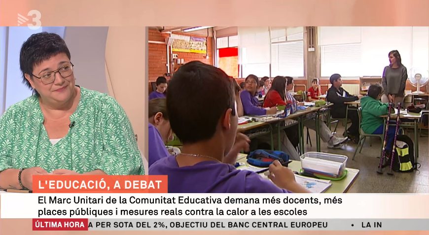 FMRPc's tweet photo. 👉Avui, @NuriLarroya, presidenta de la @FMRPc i membre del #MUCE als @elsmatins de @tv3cat
Més docents, vagues, inici de curs, xec escolar... "si el 6% en educació s'hagués complert, la situació seria una altra..."
▶ https://t.co/O9tiWEOcXY
#fmrp #6percent https://t.co/TChPgGTMr7