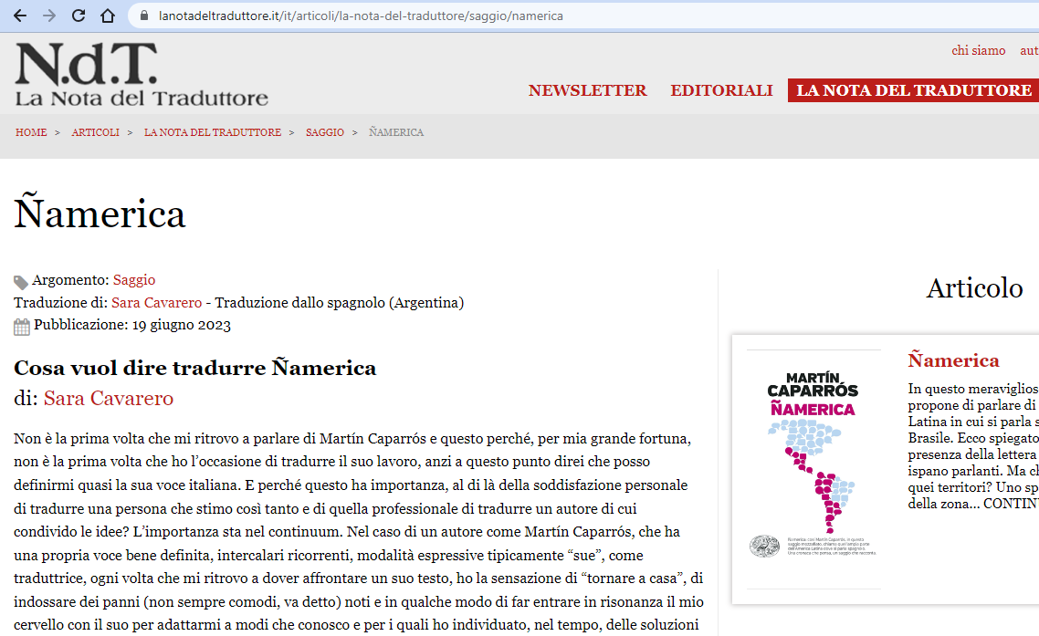 Su <a href="/laNdTraduttore/">La Nota del Traduttore</a> la traduttrice <a href="/saracavarero/">sara</a> voce italiana di <a href="/martin_caparros/">Martín Caparrós</a> racconta la #traduzione di _Ñamerica_ nuovo saggio dell’autore argentino <a href="/einaudi/">Ian Berrido</a> e il #continuum in traduzione per ricreare una voce riconoscibile al lettore italiano lanotadeltraduttore.it/it/articoli/la…
