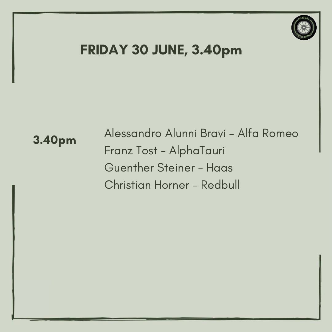 GlobalGridGirl1's tweet photo. The Austrian Grand Prix press conference is here! 

Who are you looking forward to seeing together this week? 

Let us know down in the comments! 

#formula1 #f1 #redbullracing #mercedesamg #ferrari #alphataurif1 #astonmartinf1 #haas #alfaromeo #alpine #mclaren #williamsf1 https://t.co/FIzMsNtdyT
