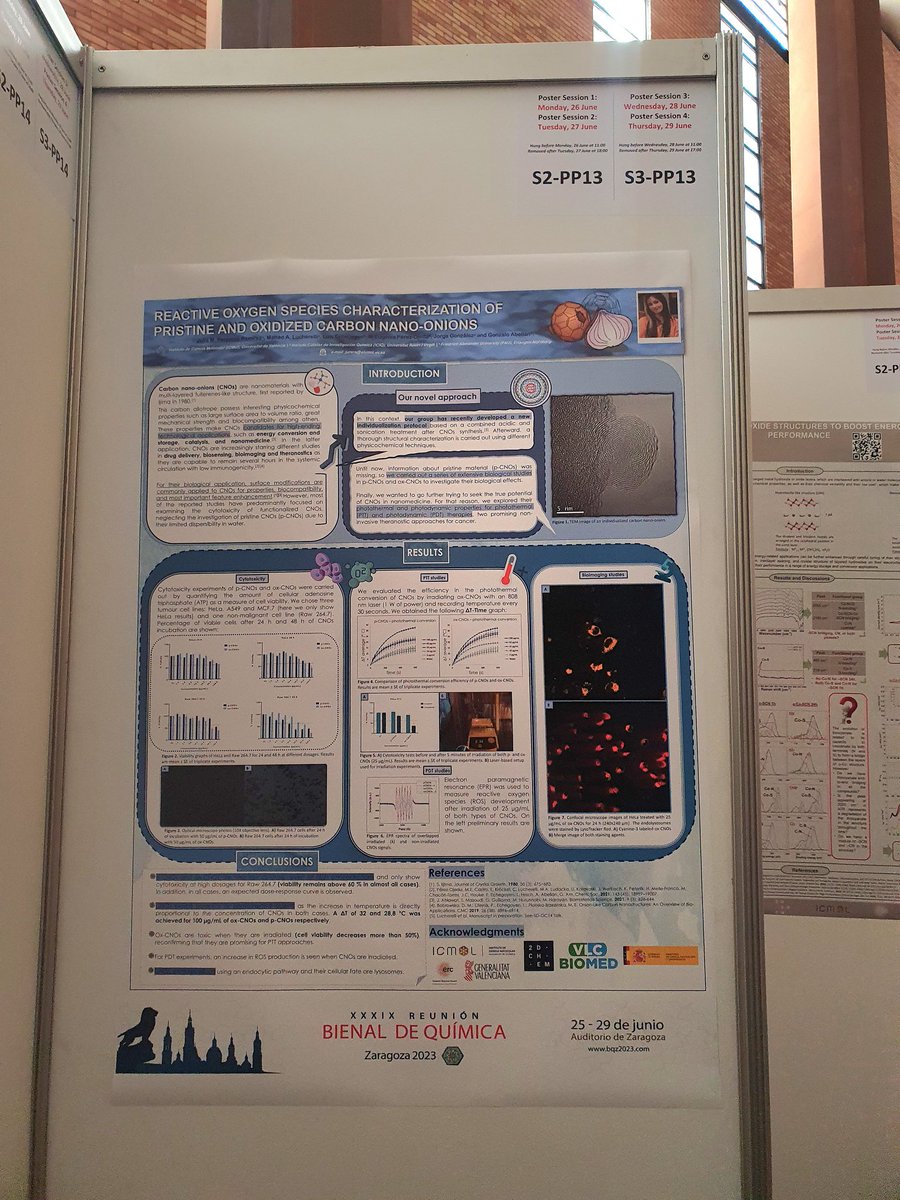 Very happy to have presented my first poster contribution at the XXXIX Meeting of the Bienal of Química organized by @BQZ2023 at Zaragoza. A lot of work has been done during these months and it is great to be able to present it these days in a very interdisciplinary environment.