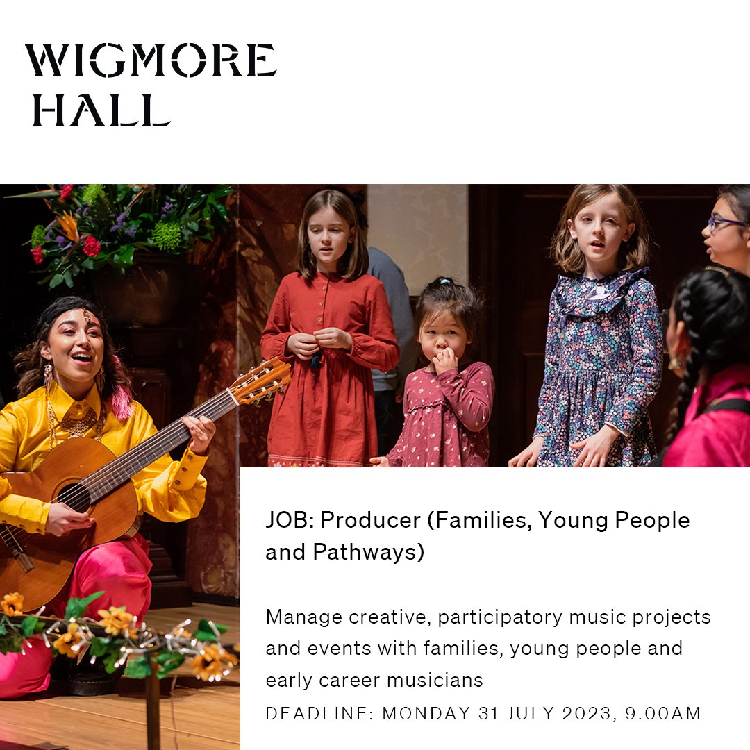 🚨 JOB ALERT
Wigmore Hall’s Learning and Participation department is recruiting a Producer to manage creative, participatory music projects and events with families, young people and early career musicians.
👉tinyurl.com/3fb342ph